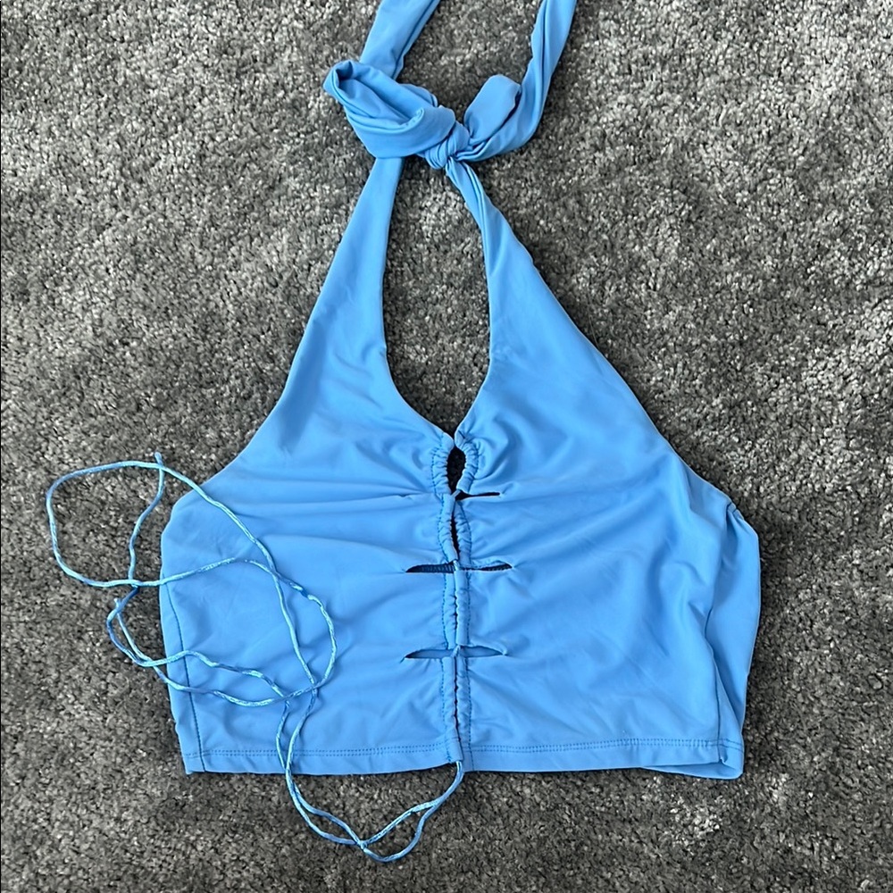 SHEIN Blue Sleeveless Crop Tank Top with Tie Front